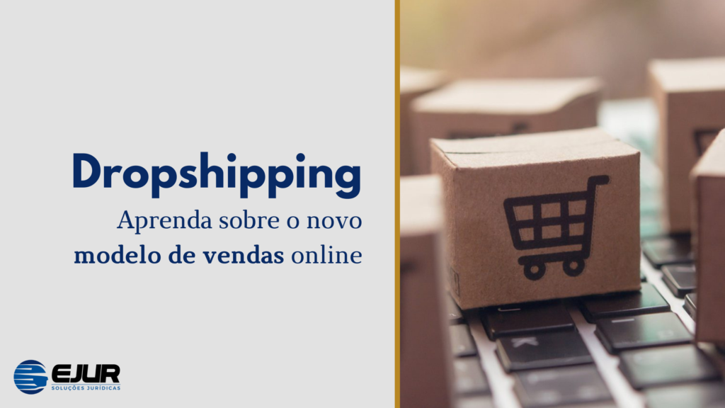 Imagem de caixa ilustrando o comércio digital com texto sobre Dropshipping